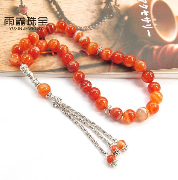 

wholesale natural sardonyx stones stone bracelet islamic musilm 33 prayer beads tashih rosary beads for gift,100% original, Golden;silver
