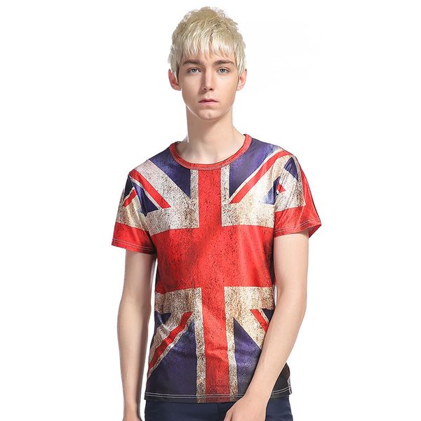 

leqemao 2018 summer t-shirt man print funny male casual england men's british flag print short-sleeved round neck t-shirt, White;black