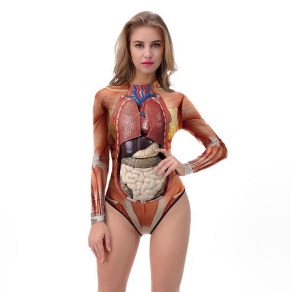

halloween catsuit costumes clothes women skinny jumpsuits flesh blood 3d print cosplay clothing wholesale cheap, Black