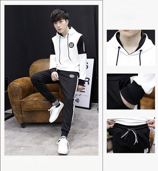 

2018 new sports suit casual wild men's korean version of the tide sweater set men's youth clothes, Gray
