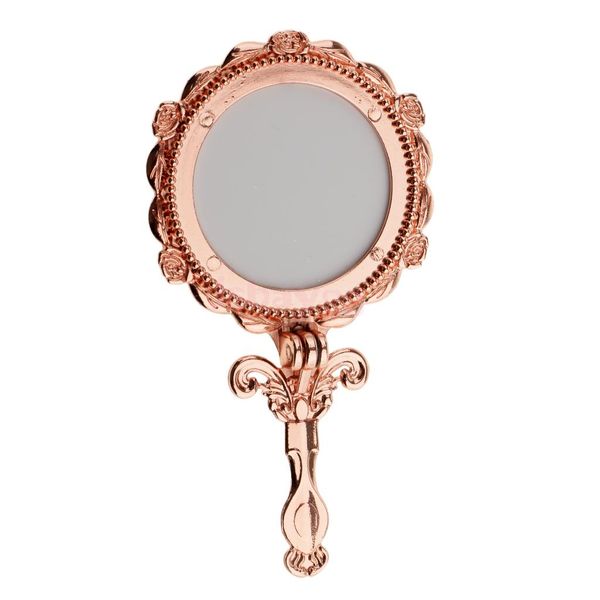 Mini Vintage Antique Style Handheld Cosmetic Folding  Mirror Rose Gold Round