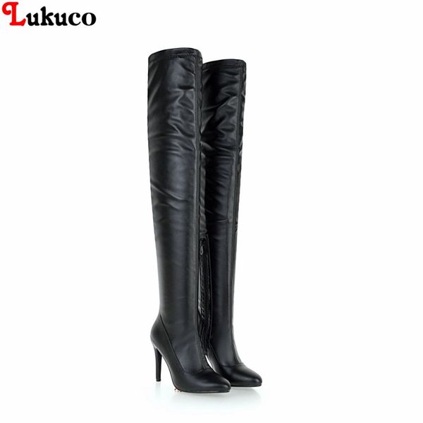 

2019 plus large size 34-48 sweet party boots thin high heel pointed toe riding boot handmade warm plush pumps woman, Black