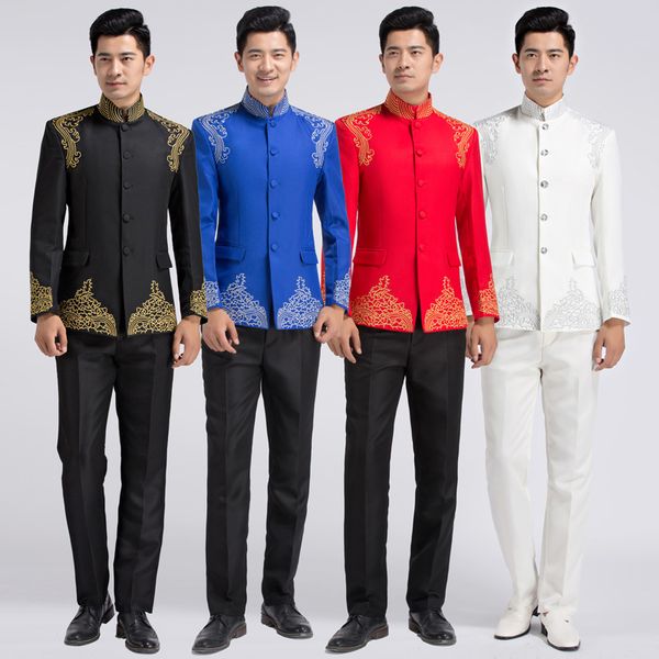 

chinese style embroidered suit male tang suit costume professional formal show host dress traditional chinese tunic men's tracksuits, Gray