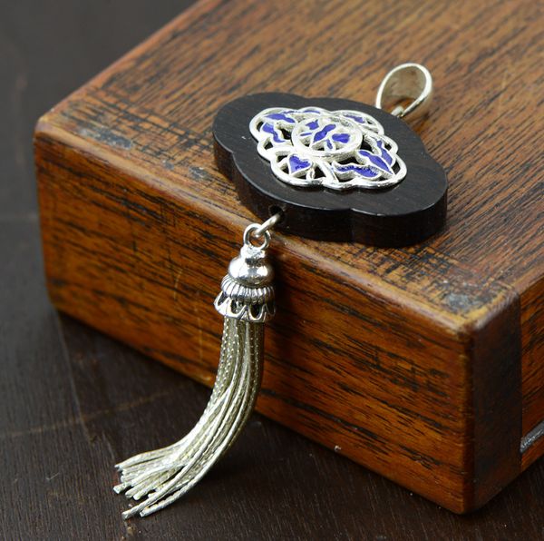 

natural ebony pendant s925 silver tassel fulin door fashion vintage enamel female pendant sweater chain female, Golden;silver