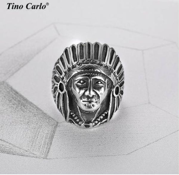

mens jewelry stainless steel indian chief head rings vintage tribal leader punk band ring hip hop motorcycle ring size7-15, Silver