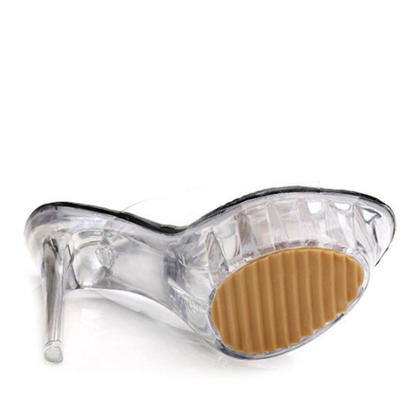 

plus size 40 41 42 43 women's summer catwalk pole dance crystal transparent platform thin high heels slides slippers f18, Black