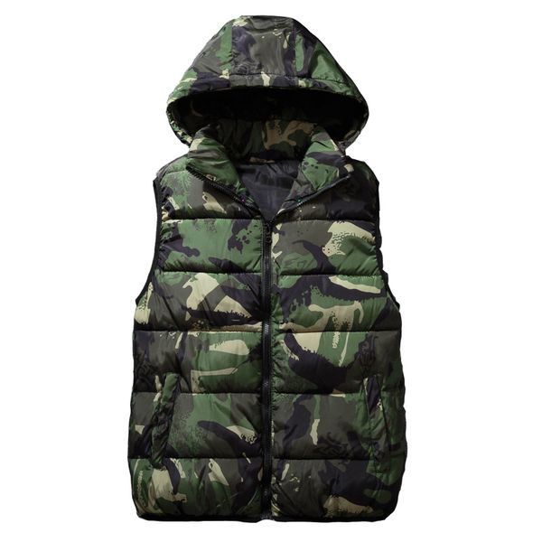 

2018 winter mens sleeveless parka jacket vest cotton new man warm vest hooded camouflage thick male casual basic jacket coats, Black