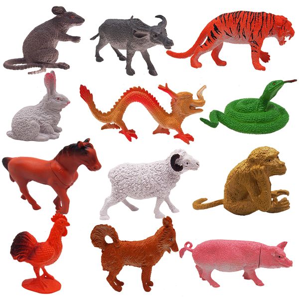 Бесплатная доставка детские игрушки китайские знаки зодиака модель мальчика сочетание моделирования животных пластиковая игрушка