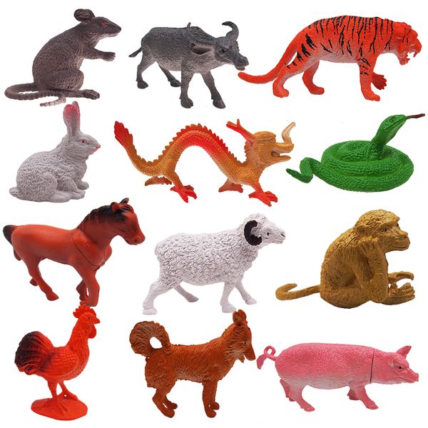 Frete grátis brinquedos para Crianças signos do zodíaco Chinês modelo menino combinação simulação brinquedo de plástico animal