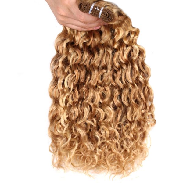 

elibess hair -water wave p27/613 two tones human hair weave bundles auburn 1 piece 100gram/piece hair extension, Black