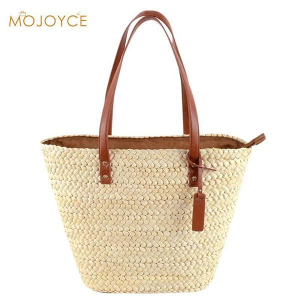 

summer beach woven bags women straw handbags zipper shoulder bag fashion large shopping bags tote female large bolsa feminina d18102906