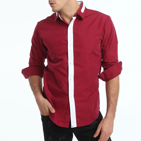 

men's autumn casual formal multi-color plus size patchwork slim fit long sleeve dress shirt daily 2018 new fashion, White;black