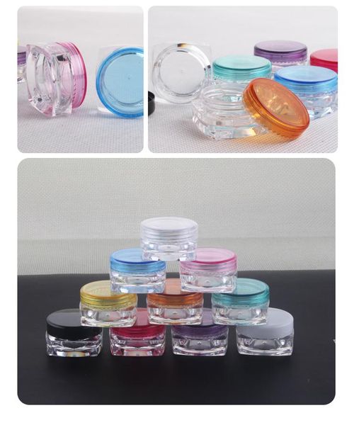 100 Stück/Lot 3 g Cremetiegel-Flasche, Schraubverschlüsse, durchsichtige Make-up-Unterabfüllung aus Kunststoff, leerer Kosmetikbehälter, kleiner Probenmaskenkanister H-02