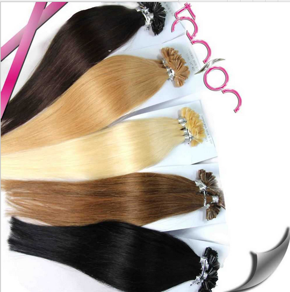 100% İnsan Brezilyalı U İpucu Saç Extensios 0.5 g / S200S / Lot, Tırnak Keratin Bakire Saç 14 '' - 26 '' Renk 1B # 2 # 4 # 8 # 27 # 613 # 99J Kırmızı Seçeneği için