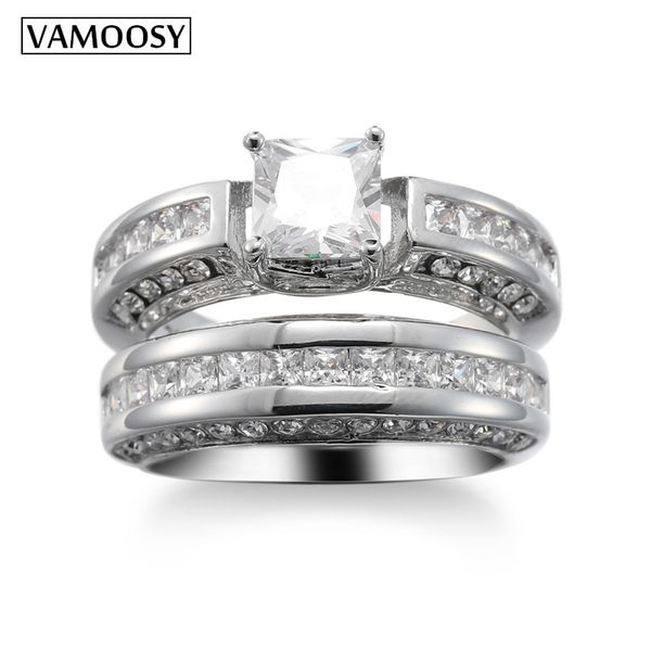 

vamoosy 2018 fashion double row zircon ring jewelry for women trendy wedding rings female engagement bridal ring jewelry gift, Golden;silver