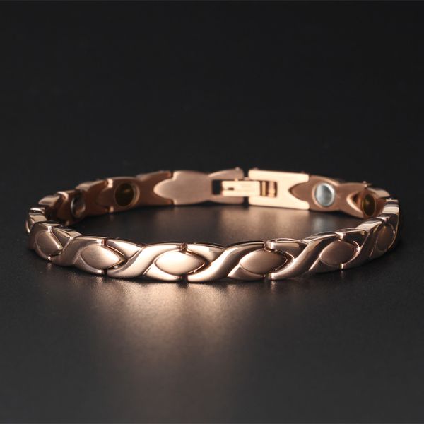 

trustylan women's magnetic infrared germanium negative ion 4-in-1 healing bracelet rose gold color stainless steel bracelets, Golden;silver
