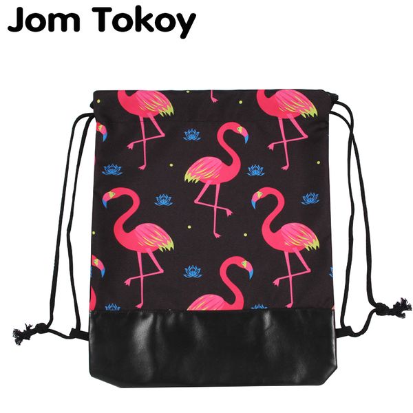 

jom tokoy 2018 new 3d leather bottom drawstring bags women drawstring backpacks flamingo feminina escolar