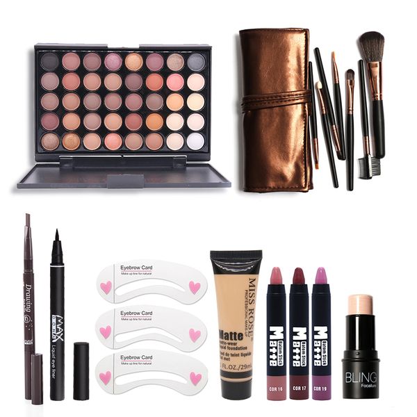 

makup tool kit 8 pcs must have cosmetics including eyeshadow matte lipstick with foundation eyeliner makeup brush set