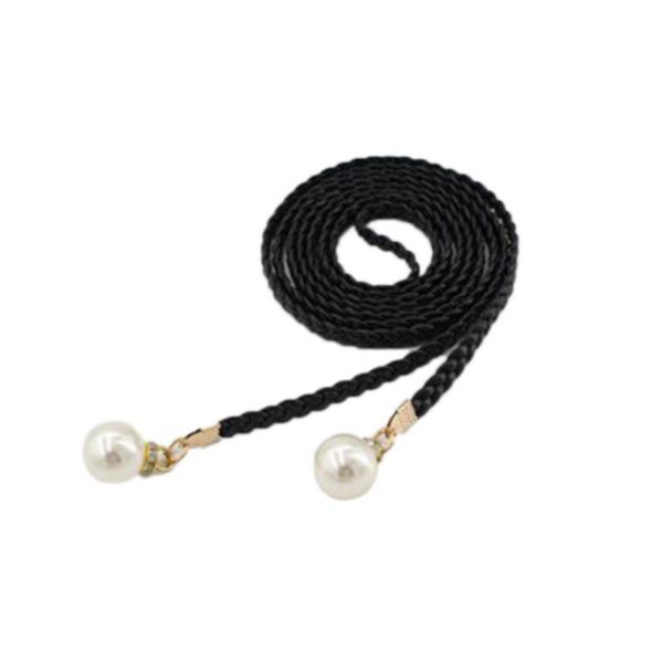 

vintage pearl rope woven tassel belt female fine decorative waistband for dress sub all-match literary korean fine pu leather be, Black;brown