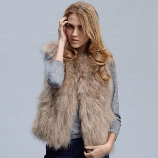 

women imitation fur coat slid brown thick warm fur jacket coat for women lady long vest vest waistcoat, Black