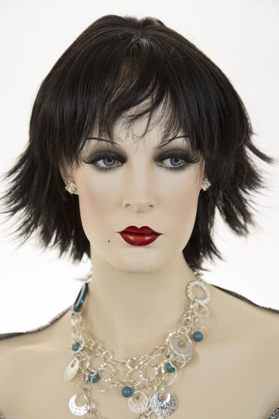 

gray black medium women's synthetic cosplay wavy hair wigs, Black;brown