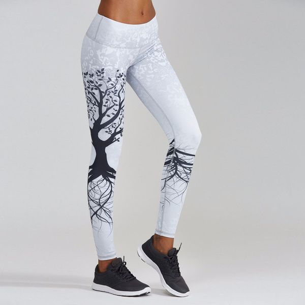 

new fashion printed leggings women push up high waist leggings 3d digital tree print slim polyester harajuku athleisure, Black