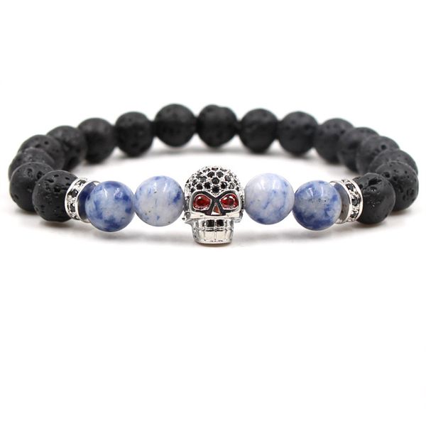 

lava skull bracelet cz zircon charm stone natural stone bracelet, Golden;silver
