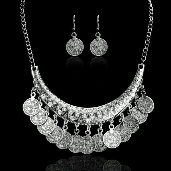 

whole salebohemian vintage chokers necklace fashion ethnic carved coins nnecklaces for women fine jewelry colar, Golden;silver