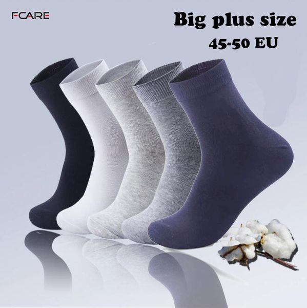 

fcare 10pcs=5 pairs big plus size men's socks crew solid dress socks 45-50 eu, Black