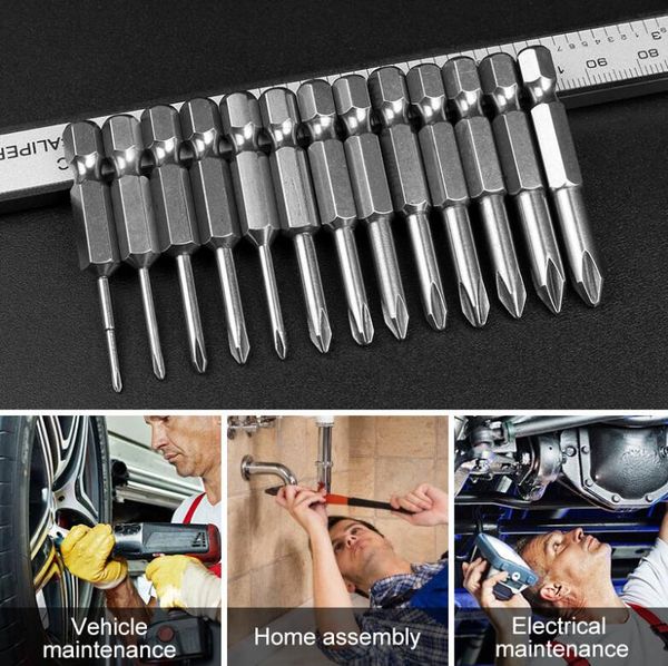 13pcs 50mm Shank 1/4 inch S2 alloy steel Long Magnetic Hex for Phillips Cross Head Screwdriver Bits Set PH1 PH2 Screwdriver Head