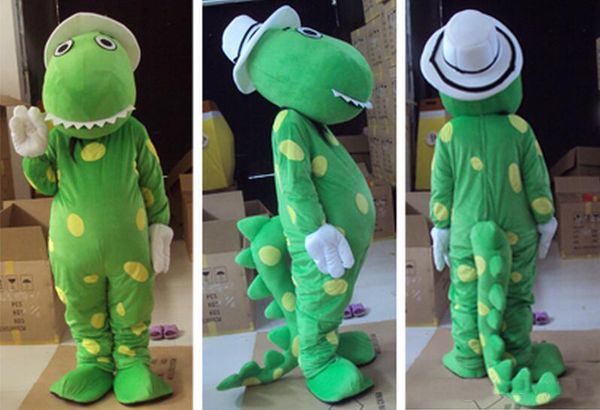 

2018 long green dinosaur mascot costume, Red;yellow