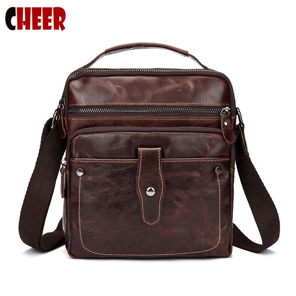 

men genuine leather hand bags men crazy horse retro fashion casual studded shoulder bag zipper hasp square small handbag