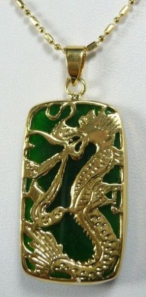 

men & women green jades inlay dragon pendant necklace, Silver