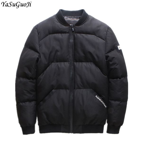 

yasuguoji new 2018 fashion letter print winter coat men stand collar cotton padded jacket men parka hombre warm thick jacket mf6, Black