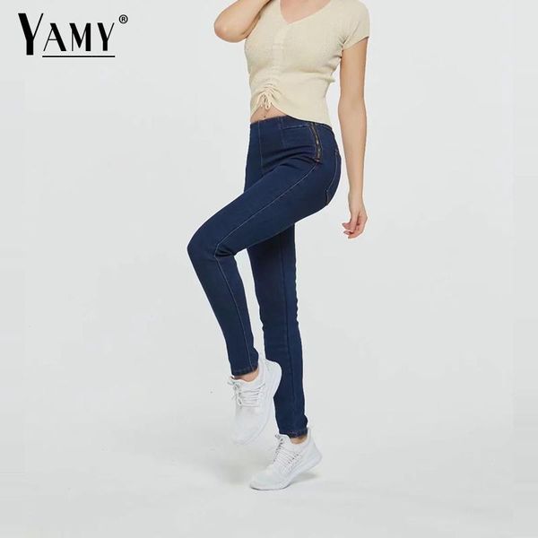 

fall 2018 women pencil denim pants blue high waist jeans woman casual vintage side zipper women jeans korean fashion clothes new