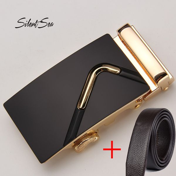 

silentsea fashion men's belt genuine leather belts automatic buckle girdle business style men belt high quality, Black;brown