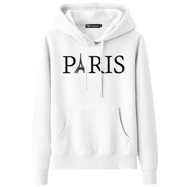 

eiffel towers letter print women hoodies fleece long sleeve loose hooded sweatshirts ladies oversized pullovers sudadera moletom, Black