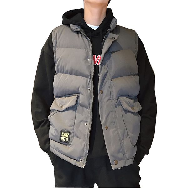 

autumn men's vests 5xl men fashion stand collar waistcoats male sleeveless jackets casual slim fit cotton pad coats, Black;white