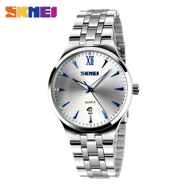 

skmei men women stainless steel quartz wristwatches brand calendar fashion watch waterproof sport watches relogio masculino, Slivery;brown
