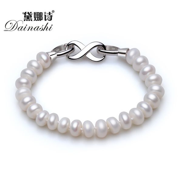 

dainashi 925 sterling silver jewelry clasp 8-9 mm white pink purple natural pearl charms bracelets 18cm pearl jewelry bracelets, Golden;silver