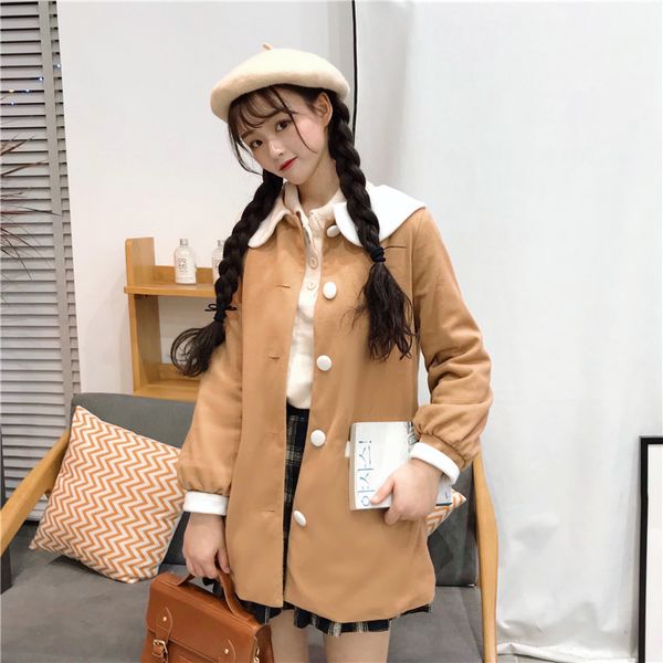 

new women wool blends coat lantern sleeve peter pan collar upset coats outerwear khaki purple 8277, Black