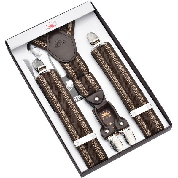 

brown stripe suspender 4 clips jacquard weave suspender ing, Black;white