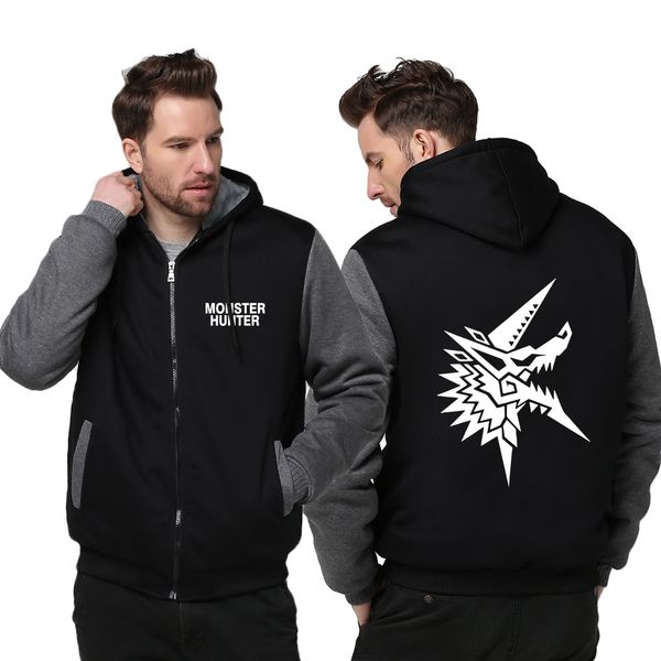 

2018 мужчины женщины кофты игры monster hunter 2g 3g tri косплей куртка сгущает толстовка мода повседневная молния пальто, Black