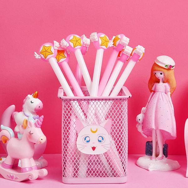 

2pcs pink fairy wand silicone head gel pen rollerball pen school office supply writing student stationery black ink 0.5mm