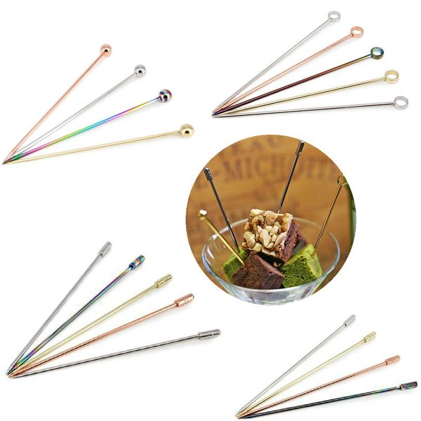 

304 tainle teel martini cocktail pick fruit tick titanium gold ro e gold color bar tool drink tirring tick martini pick