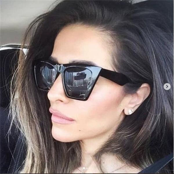 

retro cat eye sunglasses women big flat sun glasses men plastic clear blue frame black sunglasses 2018 brand, White;black