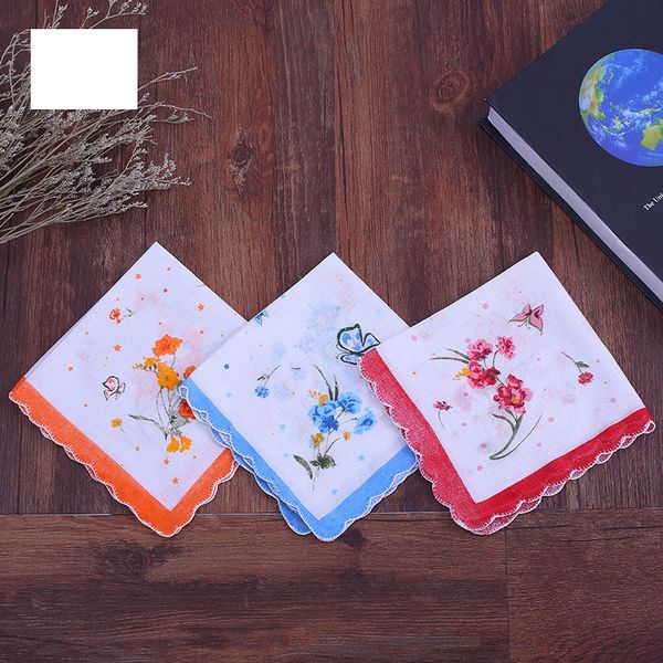 

30*30cm flower handkerchiefs women floral napkin ladies wash hand pockets hanky, White