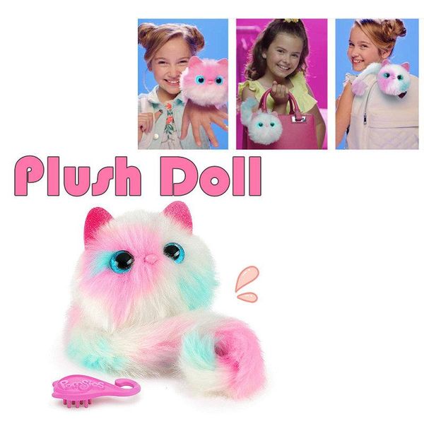 

002 pom sies patches plush interactive pinky toys with brush tickle cuddle dance eyes color changing lovable wearable kids christmas gifts