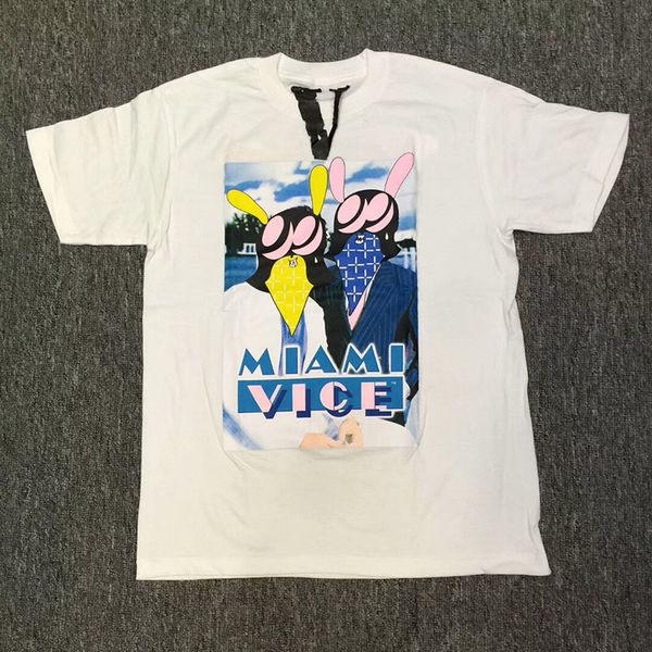 

2018 new Style Vlone MIAMI VICE Cartoon Printed Women Men T shirts Hip hop Skateboard Brand Vlone Men Cotton tee 3 colors for Summer