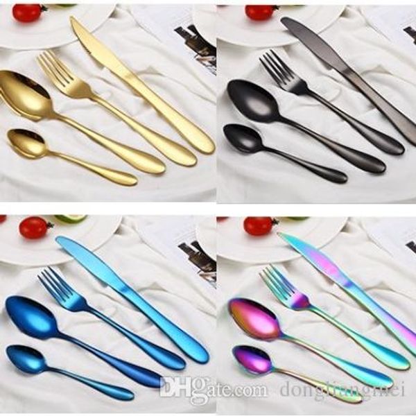 

Stainle teel cutlery et rainbow gold plated dinnerware fork knife poon dinner et for wedding party 50 et h124